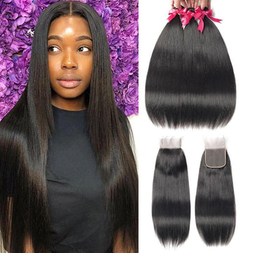 Beaudiva 10A Straight Human Hair 3 Bundles With 4x4 Closure 100% Virgin Remy Human Hair